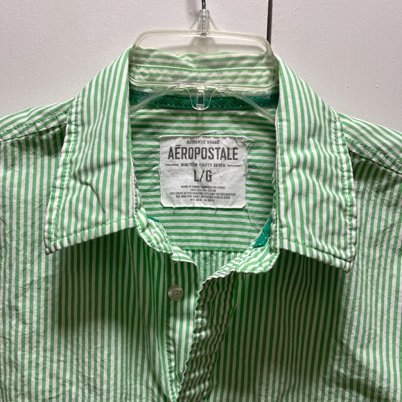 Aeropostale Vintage 1987 Men’s Light Green Striped Button Down Shirt. Large. - Picture 2 of 4